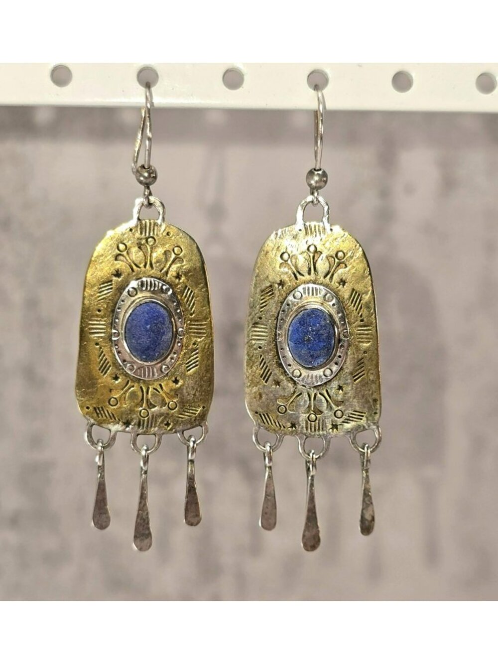 Handcrafted Mixed Metal & Lapis Lazuli Dangle Earrings Southwestern CM2383